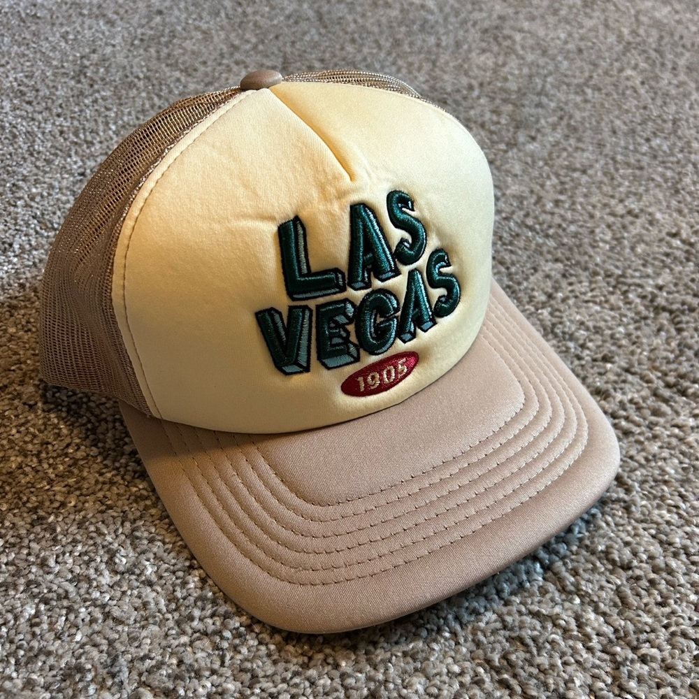 Las Vegas Embroidered Beige and Tan Trucker Hat 1905